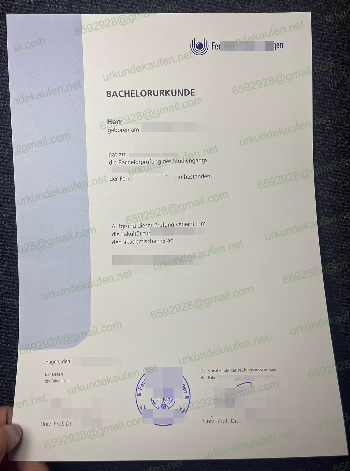 FernUniversität in Hagen Bachelorurkunde Muster