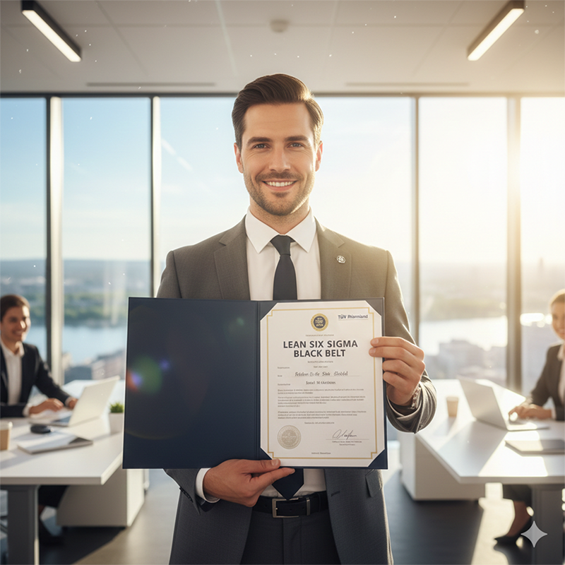 Mann mit Lean Six Sigma-Zertifizierung