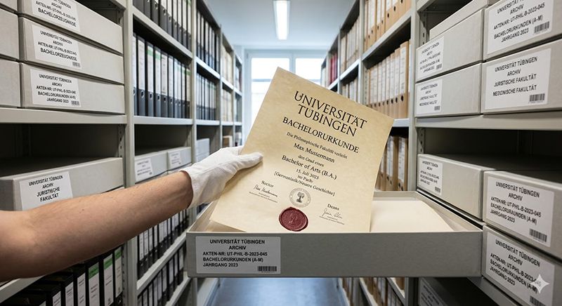 Archivierung einer Bachelorurkunde der Universität Tübingen