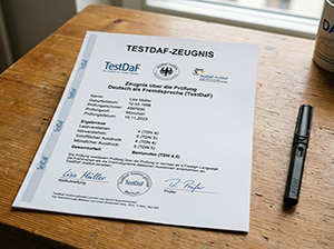 Das TestDaF-Zeugnis auf dem Schreibtisch-1