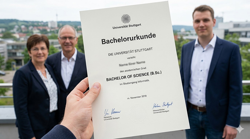 Der Moment des Triumphs Bachelorurkunde der Uni Stuttgart
