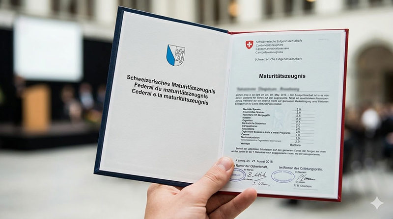 Ein stolzer Moment Das Schweizerische Maturitätszeugnis in Händen