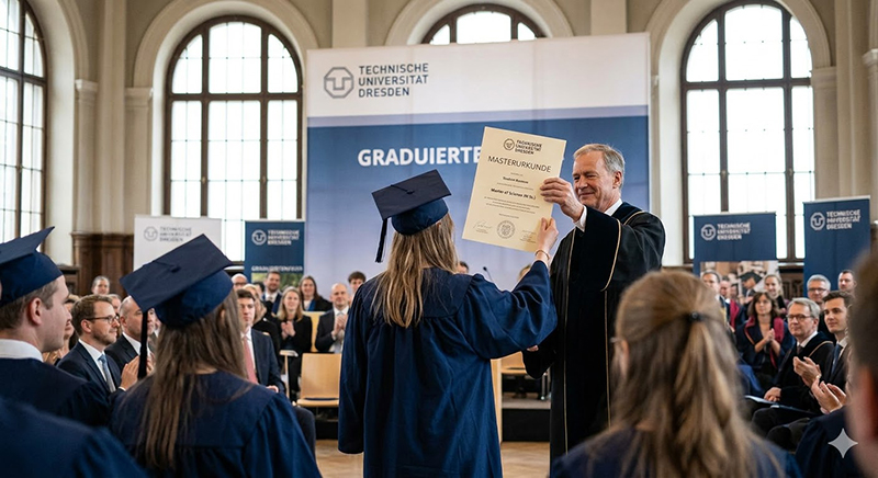Feierliche Übergabe der Masterurkunde an der TU Dresden