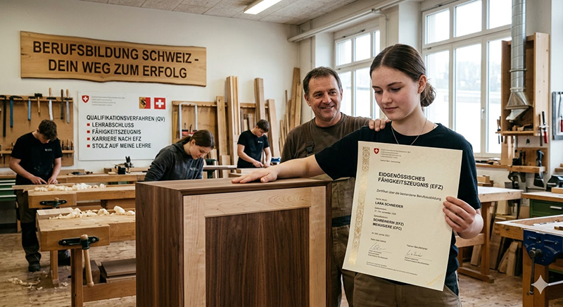 Stolze Schreinerin mit Eidgenössischem Fähigkeitszeugnis (EFZ)