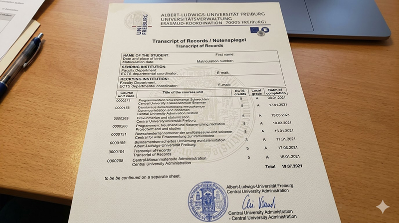 Transcript of Records der Albert-Ludwigs-Universität Freiburg