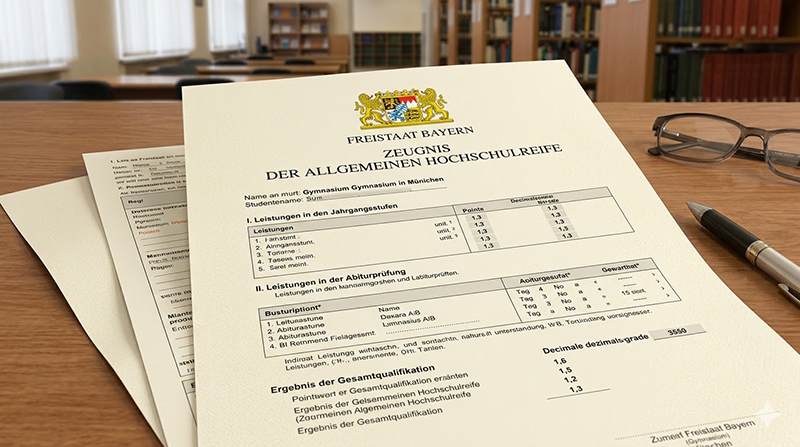 Zeugnis der Allgemeinen Hochschulreife, ausgestellt im Freistaat Bayern
