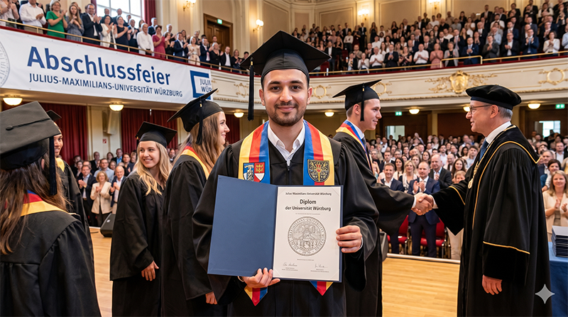 Abschlussfeier an der Julius-Maximilians-Universität Würzburg Stolzer Absolvent mit Diplom