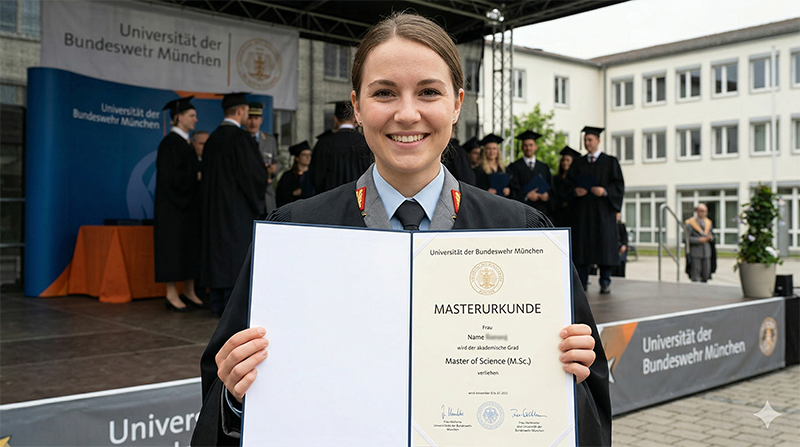 Absolventin der Universität der Bundeswehr München mit Masterurkunde