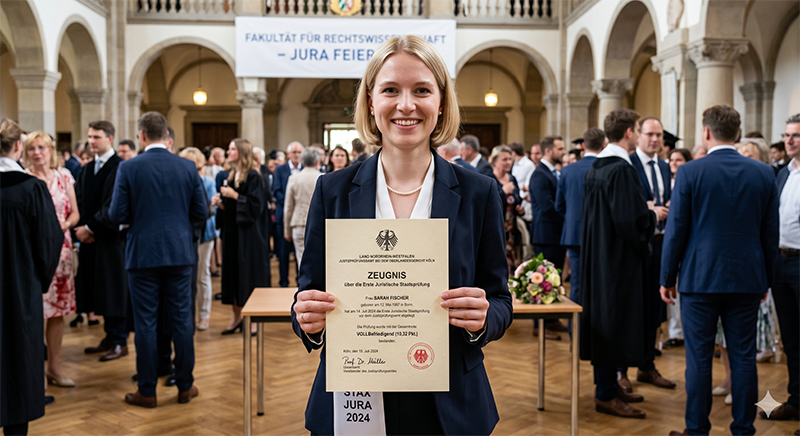 Absolventin mit dem Zeugnis der Ersten Juristischen Staatsprüfung