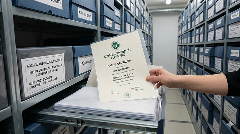 Archivierung einer Bachelorurkunde der Europa-Universität Flensburg