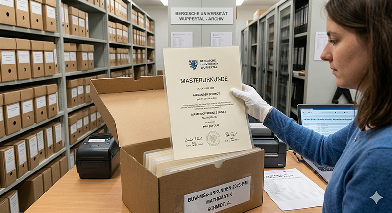 Archivierung einer Masterurkunde der Bergischen Universität Wuppertal
