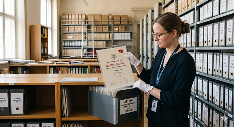 Archivierung einer Masterurkunde der Technischen Universität Berlin