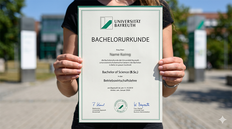 Bachelorurkunde der Universität Bayreuth im Freien