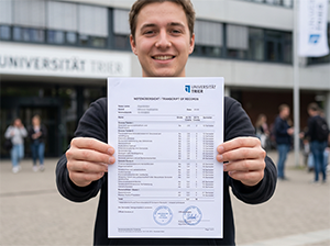 Ein Student der Universität Trier mit seiner Notenübersicht-1