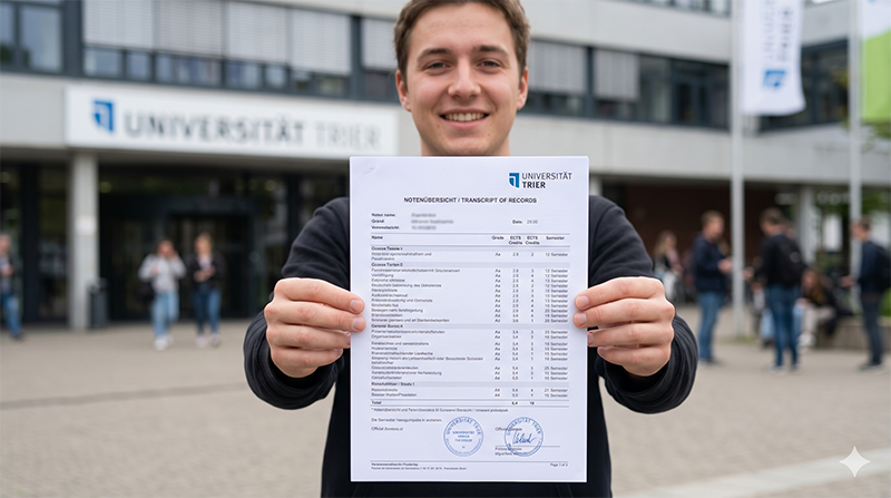 Ein Student der Universität Trier mit seiner Notenübersicht