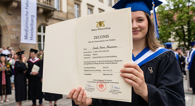 Erfolgreicher Abschluss des Medizinstudiums Das Staatsexamen-Zeugnis