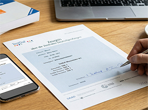 Erfolgreiches TestDaF-Ergebnis auf dem Schreibtisch-1