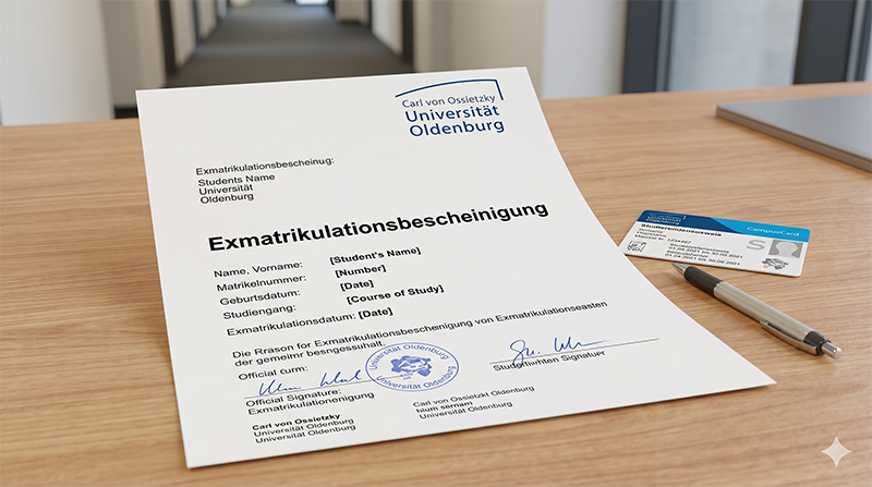 Exmatrikulationsbescheinigung der Carl von Ossietzky Universität Oldenburg