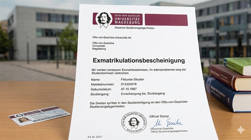 Exmatrikulationsbescheinigung der Otto-von-Guericke-Universität Magdeburg