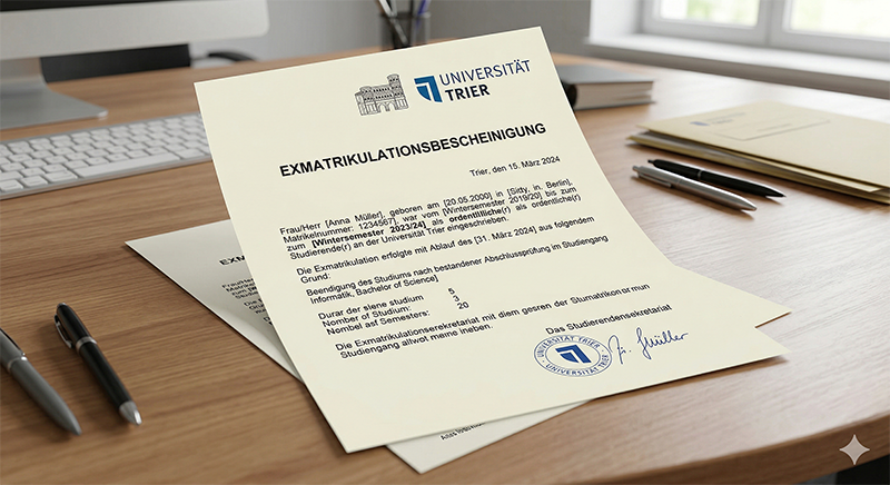 Exmatrikulationsbescheinigung der Universität Trier