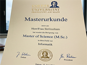 Masterurkunde der Goethe-Universität Frankfurt am Main vor der Frankfurter Skyline-1