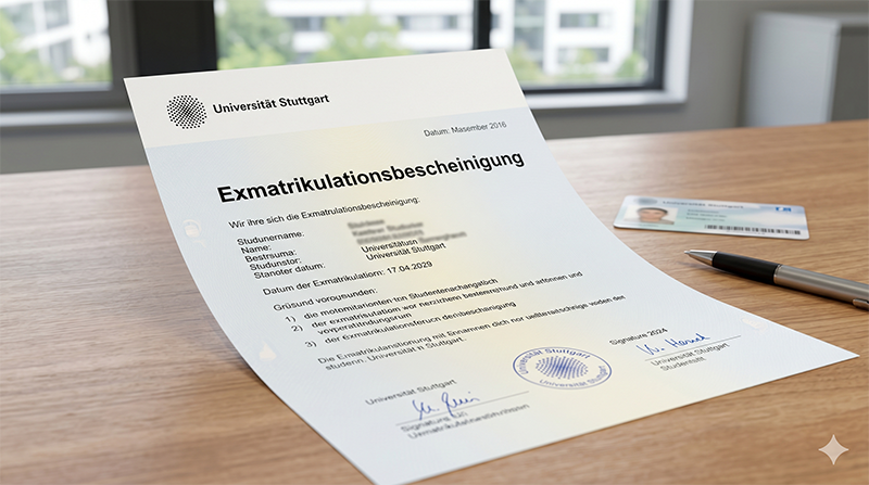 Offizielle Exmatrikulationsbescheinigung der Universität Stuttgart