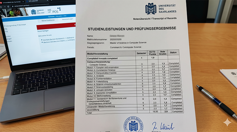 Offizielle Notenübersicht der Universität des Saarlandes