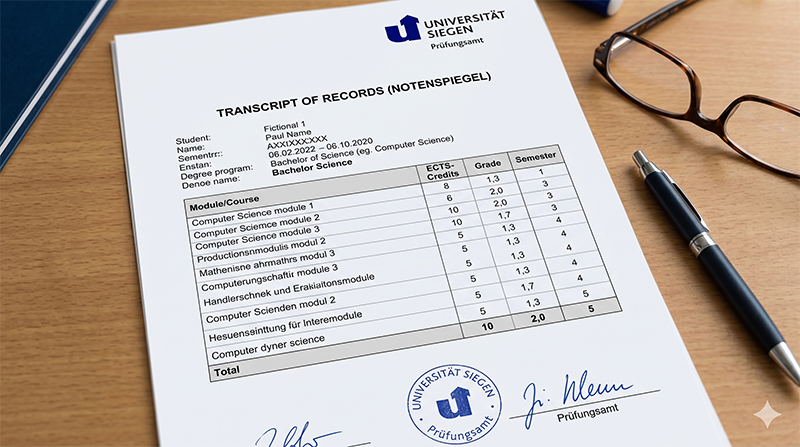 Offizieller Notenspiegel der Universität Siegen