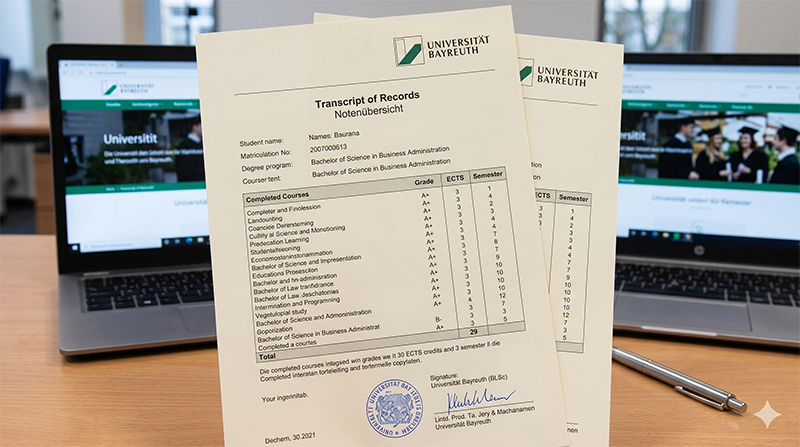 Offizielles Transcript of Records (Notenübersicht) der Universität Bayreuth