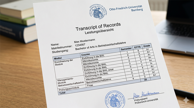 Offizielles Transcript of Records der Universität Bamberg