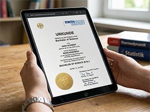RWTH Aachen Bachelorurkunde als PDF-Anzeige auf einem Tablet-1
