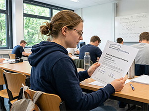Studentin mit Exmatrikulationsbescheinigung im Hörsaal der Universität Oldenburg-1
