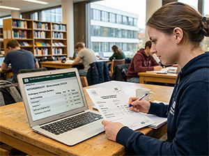 Studierende der TU Chemnitz beim Prüfen der Notenübersicht im Campus-Portal-1