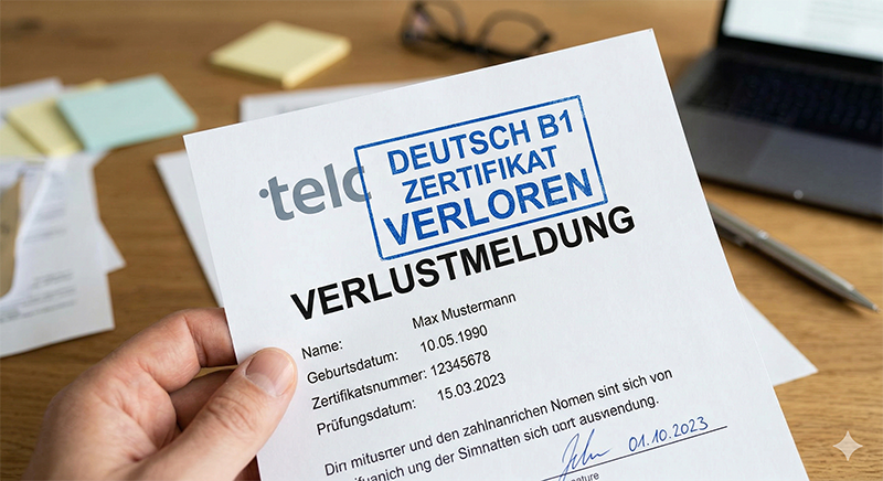 Verlustmeldung des telc Deutsch B1 Zertifikats