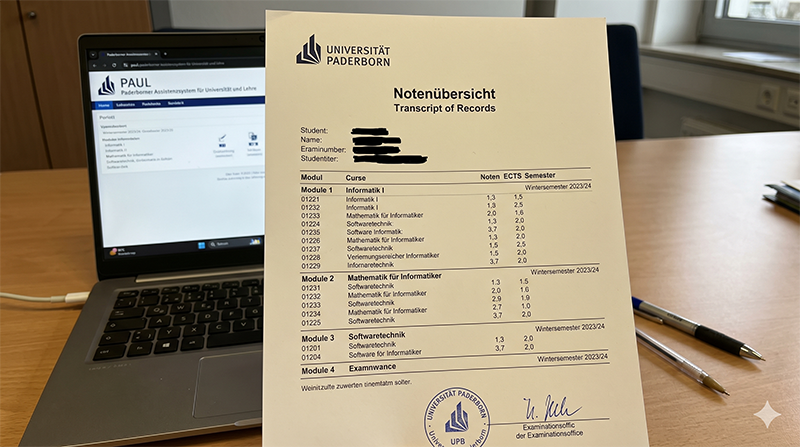 Eine Notenübersicht der Universität Paderborn